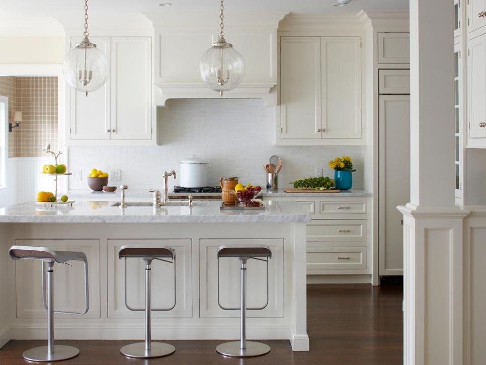 tranquil kitchen with white marble epoxy countertops