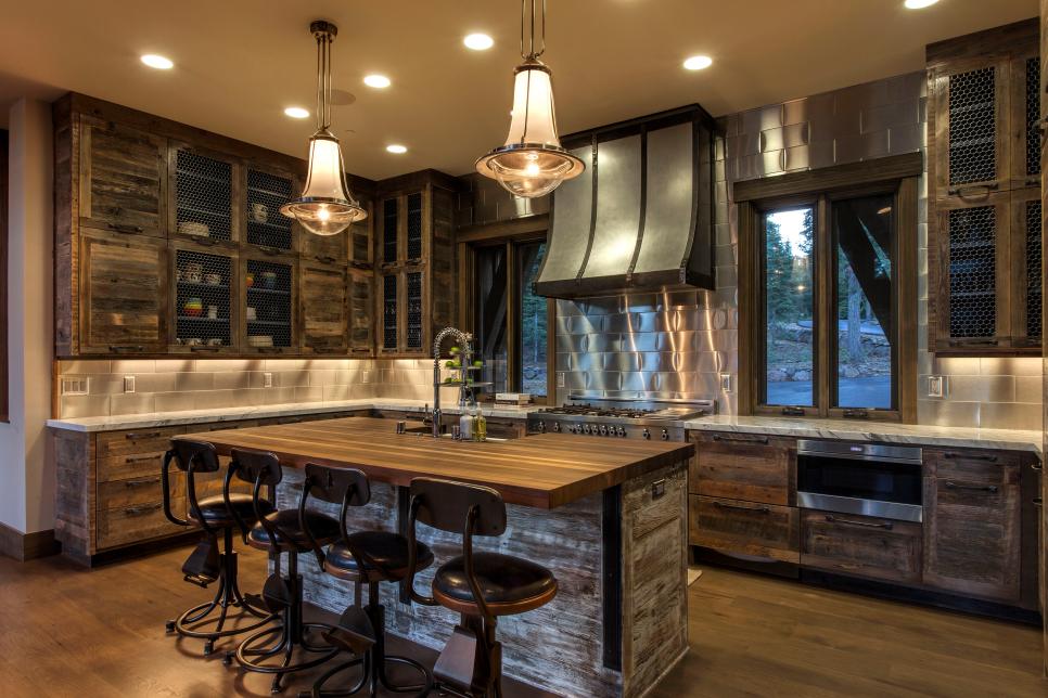 rustic kitchen with brown and white butcher block epoxy countertops