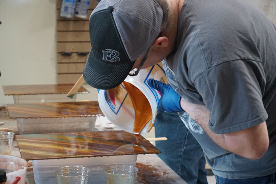 Countertop Epoxy Workshop Pouring epoxy with color