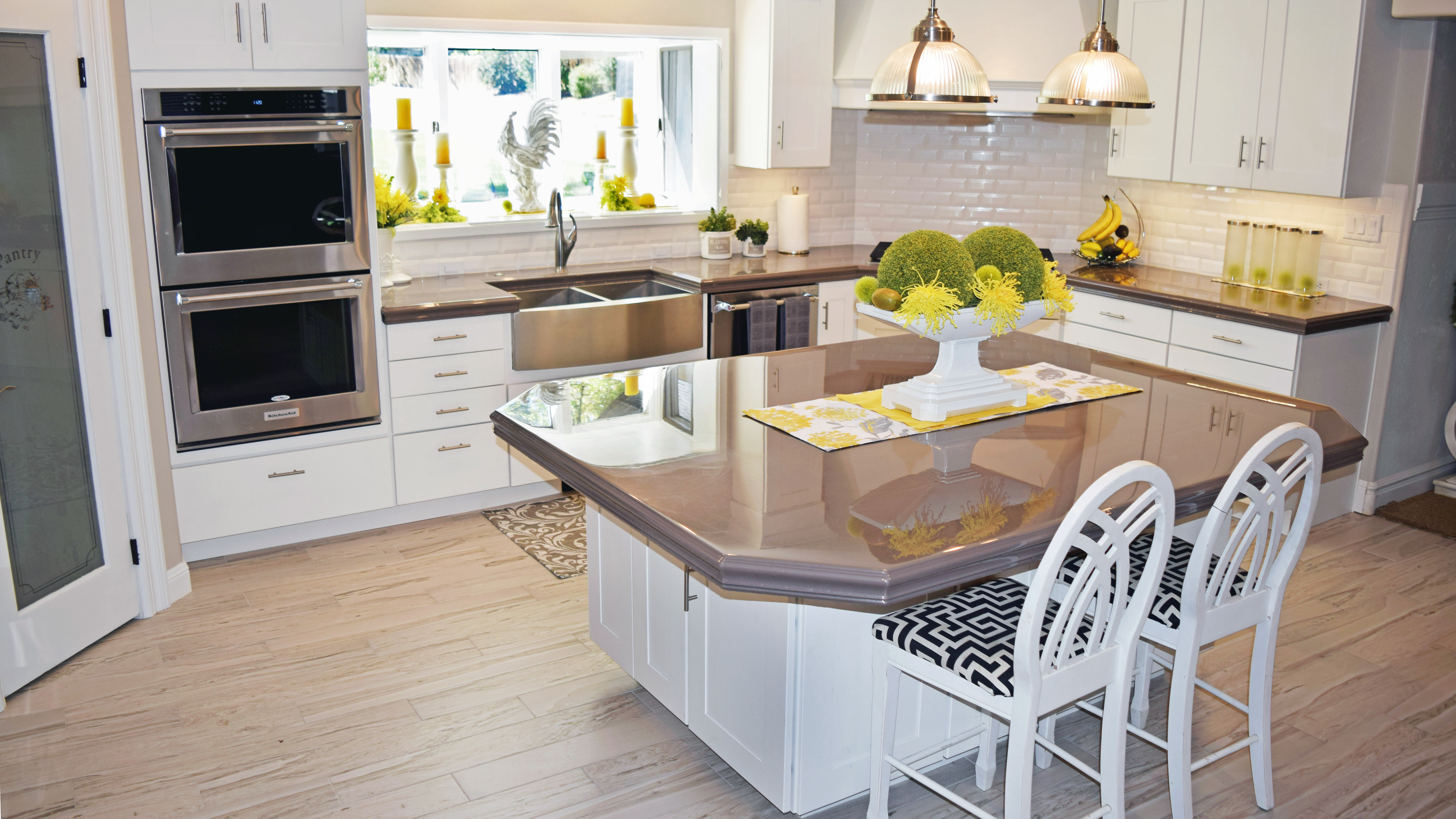 minimalist kitchen with gray or brown epoxy countertop